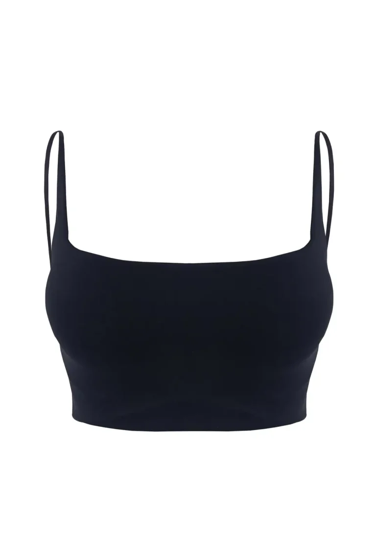 Essential Scoop Neck Bra Top in black featuring classic scoop neckline